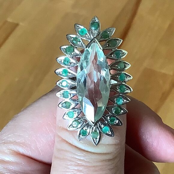 𝅺sterling SILVER GREEN PERIDOT/EMERALD RING SIZE US 7​​ - Picture 5 of 7